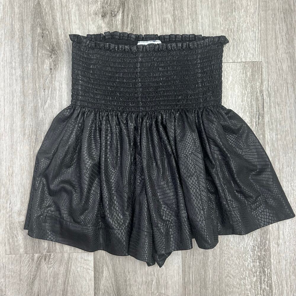 Queen of Sparkles Black Metallic Smocked Patterned High Rise Shorts Size XS